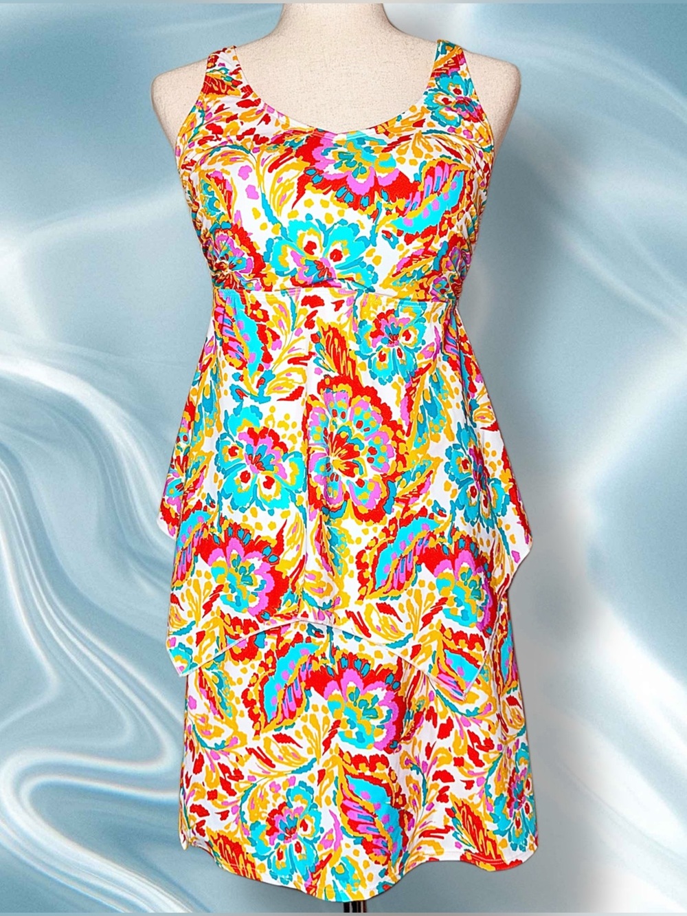 Skirted Tankini, Floral Paisley  Mastectomy Friendly